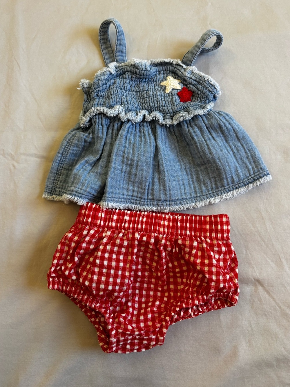 Cat & Jack Blue Ruffle Tank Top and Red Gingham Bloomers Set - 3-6M